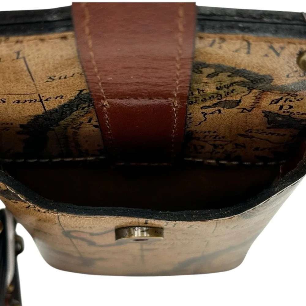 Patricia Nash Farleigh Leather Crossbody Phone Case European Map Print Brown Tan